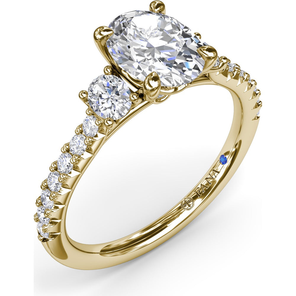Dynamic Trio Diamond Engagement Ring Setting with Oval Center and Shared-Prong Band - 0.55 Carat Total Side Stone Weight by Fana
