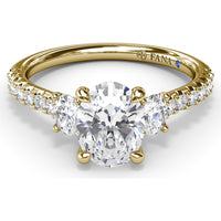 Dynamic Trio Diamond Engagement Ring Setting with Oval Center and Shared-Prong Band - 0.55 Carat Total Side Stone Weight by Fana