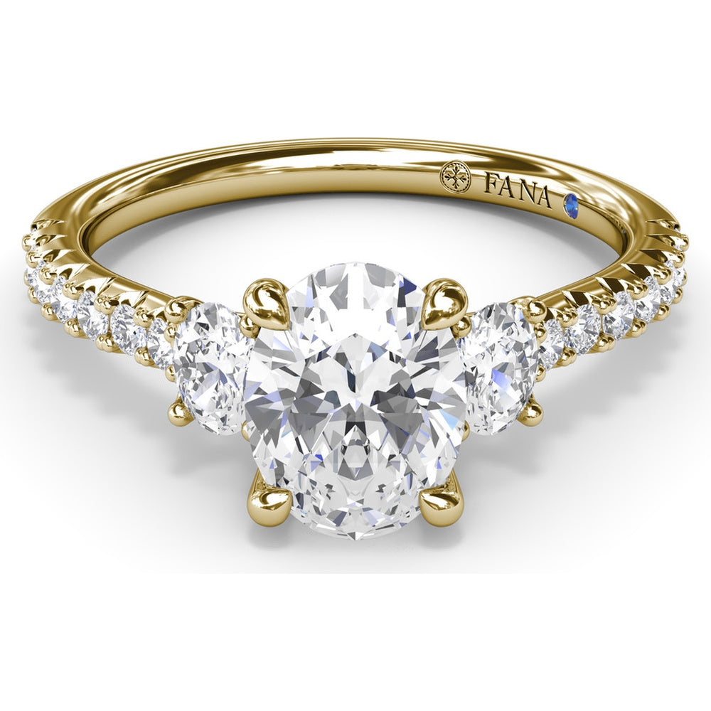 Dynamic Trio Diamond Engagement Ring Setting with Oval Center and Shared-Prong Band - 0.55 Carat Total Side Stone Weight by Fana