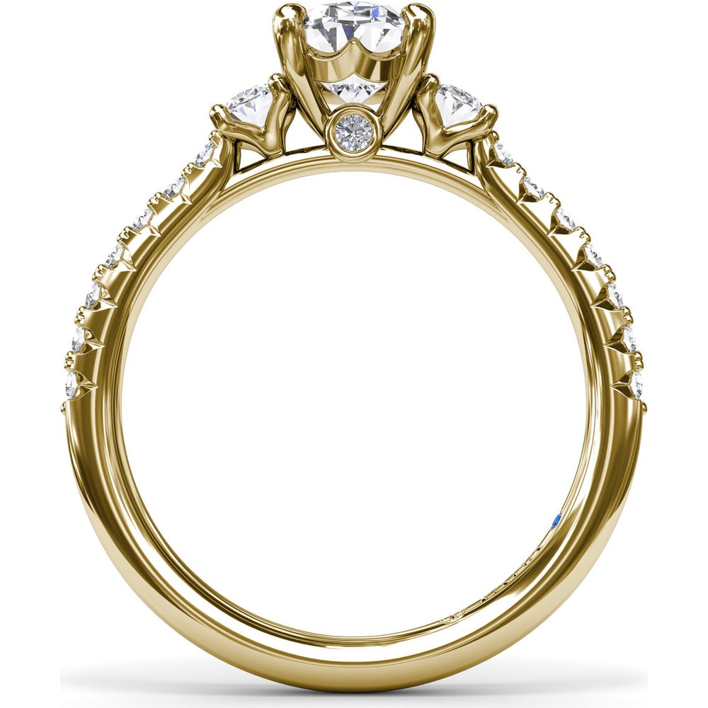 Dynamic Trio Diamond Engagement Ring Setting with Oval Center and Shared-Prong Band - 0.55 Carat Total Side Stone Weight by Fana