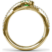 East-To-West Oval Emerald Ring with Diamond Halo and Pavé Split Shank by Fana - 0.73 Carat Total Gemstone Weight