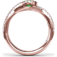 East-To-West Oval Emerald Ring with Diamond Halo and Pavé Split Shank by Fana - 0.73 Carat Total Gemstone Weight