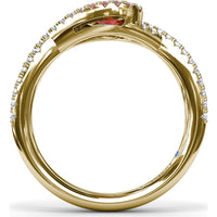 East-To-West Oval Ruby Ring with Diamond Halo and Pavé Split Shank by Fana - 0.87 Carat Total Gemstone Weight