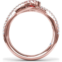 East-To-West Oval Ruby Ring with Diamond Halo and Pavé Split Shank by Fana - 0.87 Carat Total Gemstone Weight