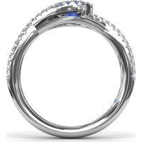 East-to-West Oval Sapphire Ring with Diamond Halo and Split Shank by Fana - 0.87 Carat Total Gemstone Weight