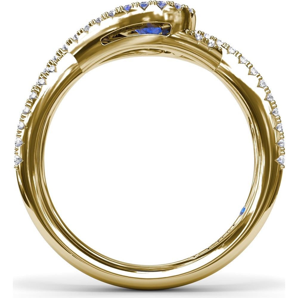 East-to-West Oval Sapphire Ring with Diamond Halo and Split Shank by Fana - 0.87 Carat Total Gemstone Weight