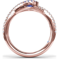 East-to-West Oval Sapphire Ring with Diamond Halo and Split Shank by Fana - 0.87 Carat Total Gemstone Weight