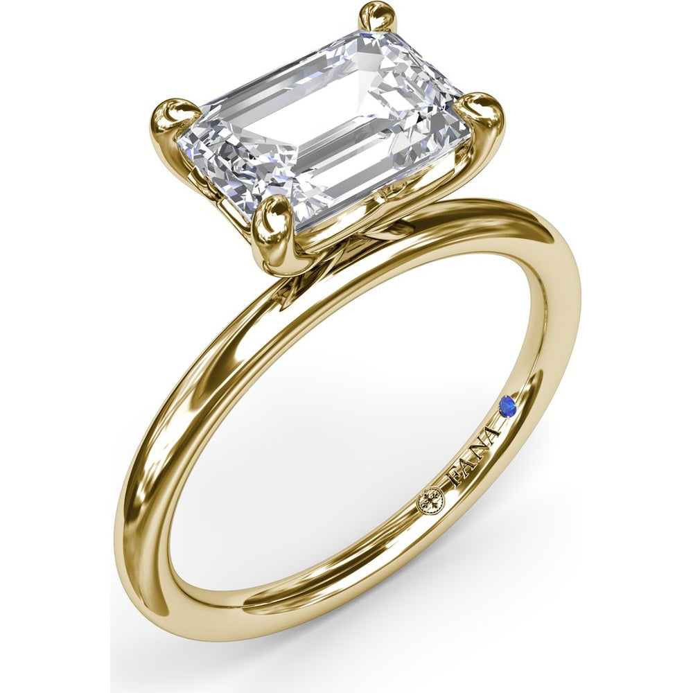 East-West Emerald-Cut Diamond Engagement Ring Setting by Fana