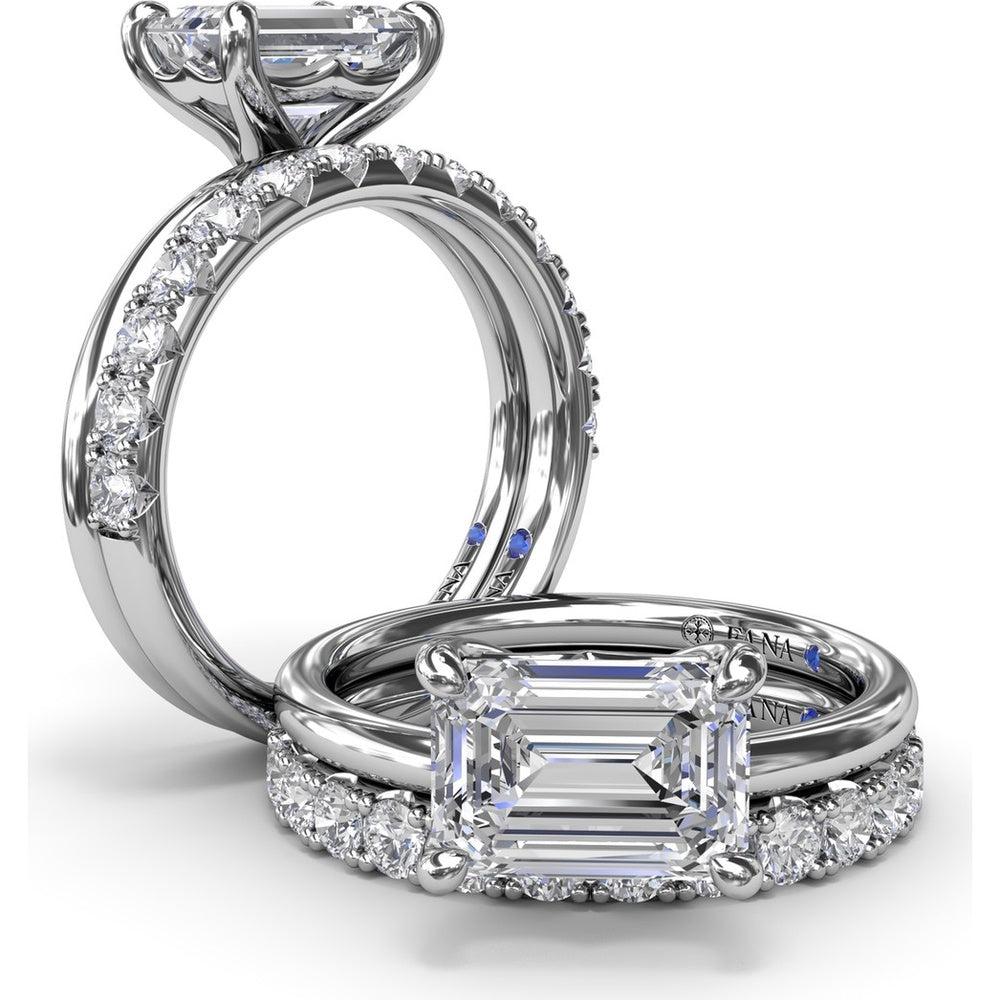 East-West Emerald-Cut Diamond Engagement Ring Setting by Fana