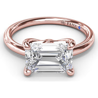 East-West Emerald-Cut Diamond Engagement Ring Setting by Fana