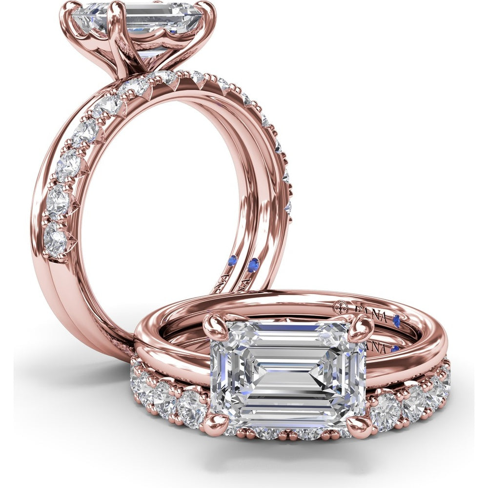 East-West Emerald-Cut Diamond Engagement Ring Setting by Fana