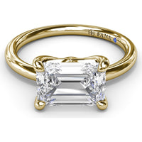 East-West Emerald-Cut Diamond Engagement Ring Setting by Fana