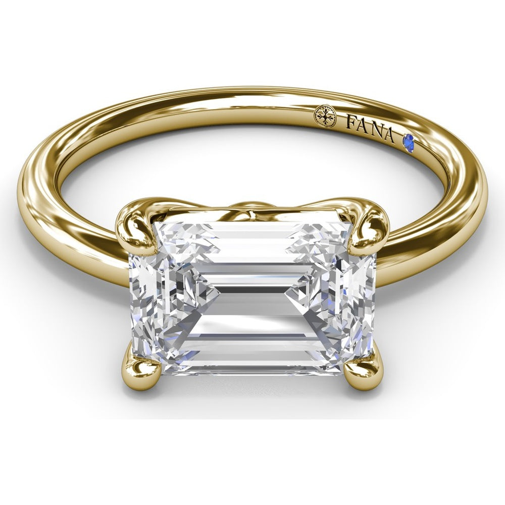 East-West Emerald-Cut Diamond Engagement Ring Setting by Fana