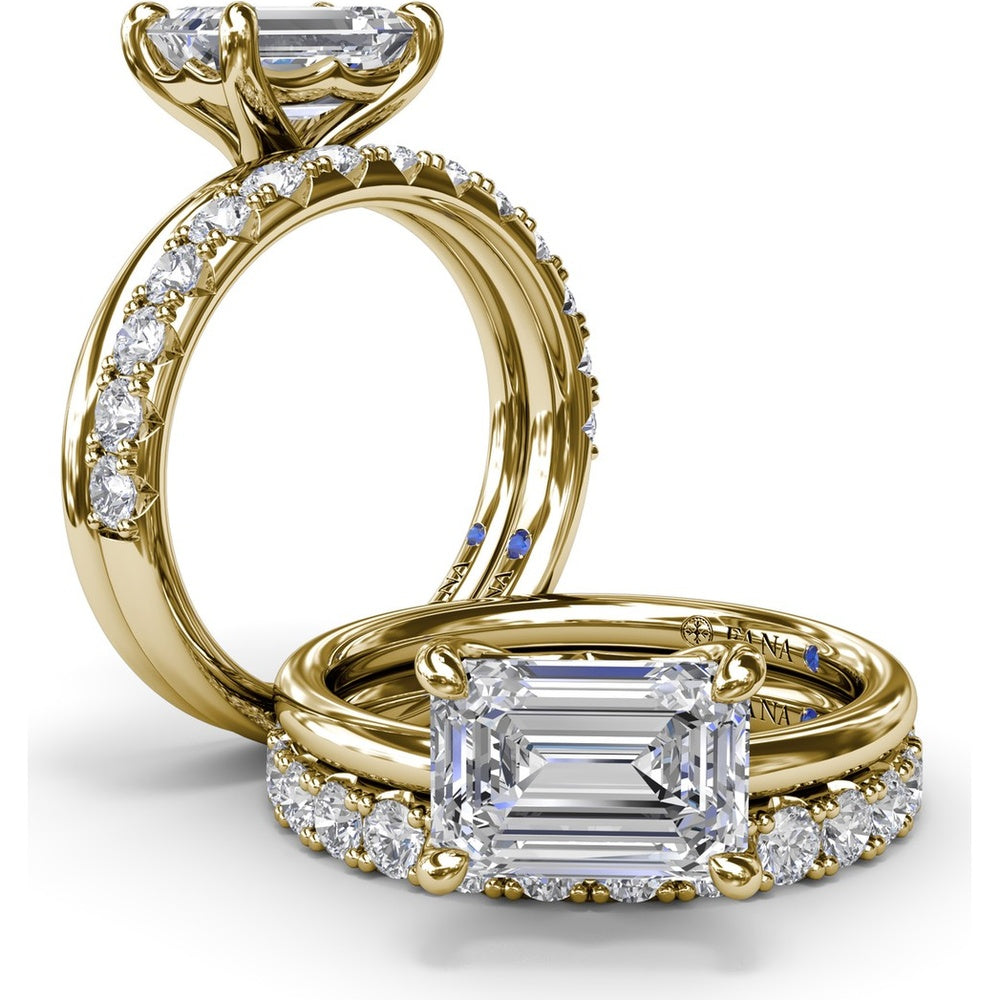 East-West Emerald-Cut Diamond Engagement Ring Setting by Fana