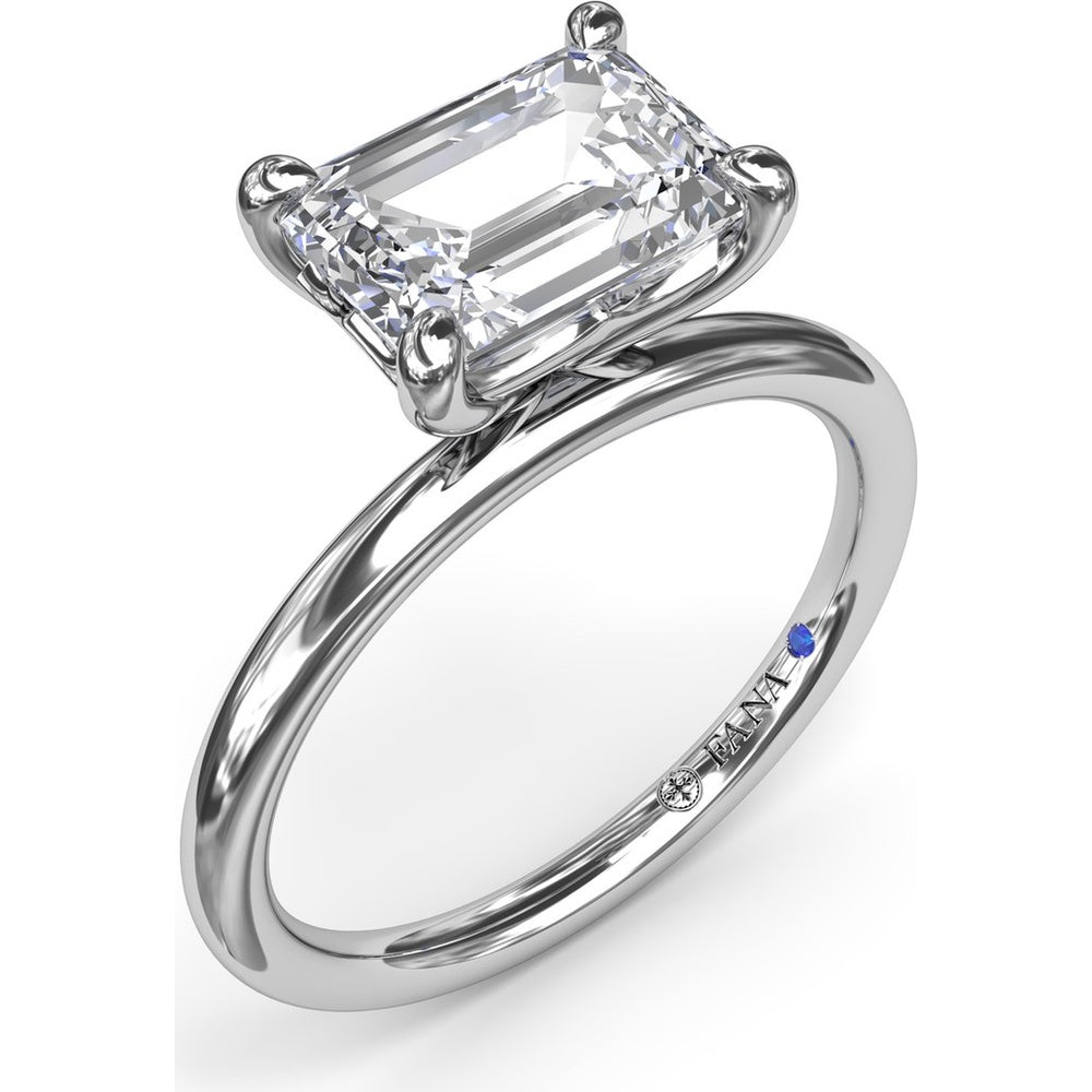 East-West Emerald-Cut Diamond Engagement Ring Setting by Fana