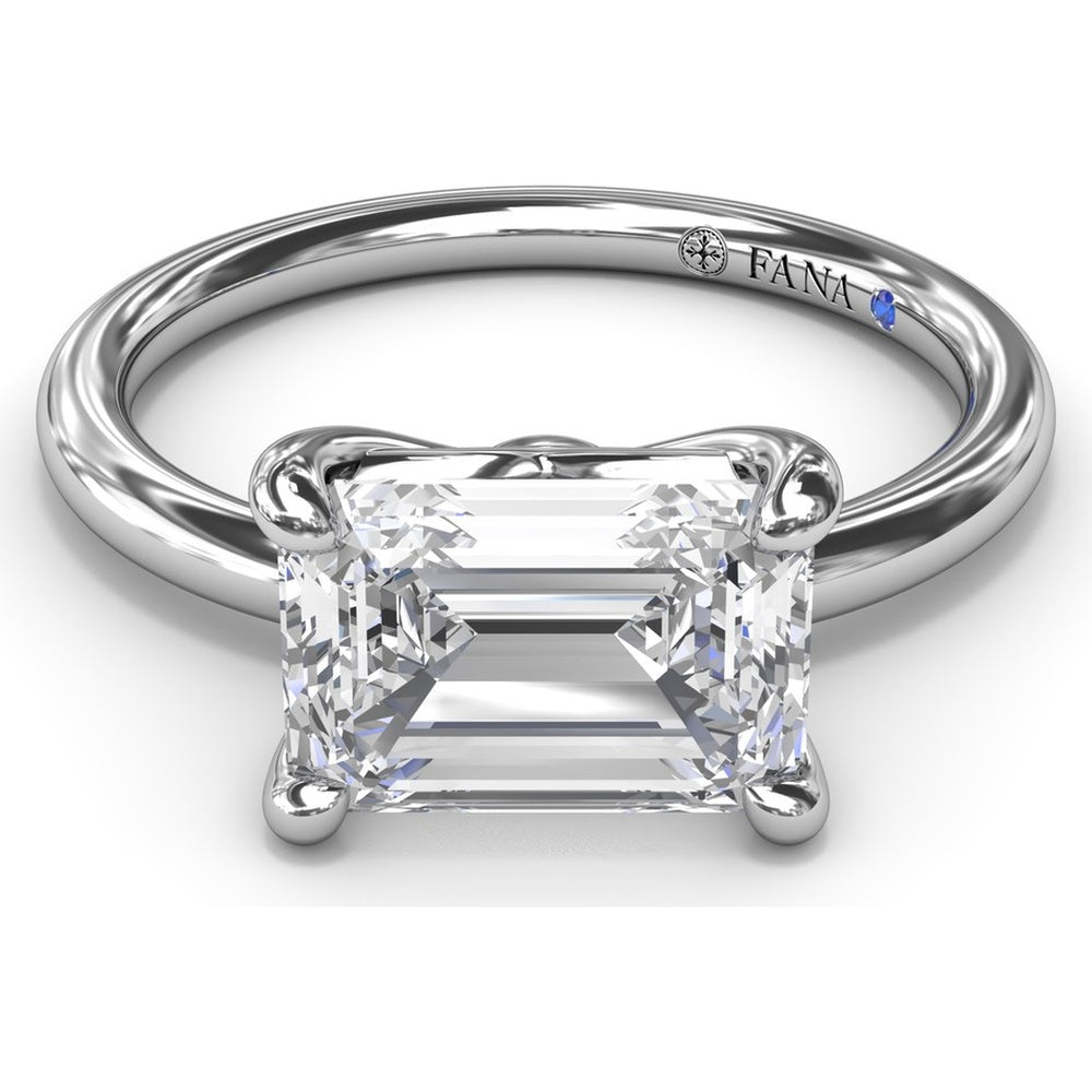 East-West Emerald-Cut Diamond Engagement Ring Setting by Fana