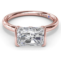 East-West Half Bezel Engagement Ring Setting with Pavé Diamond Band and Hidden Accent by Fana - 0.02 Carat Total Diamond Weight