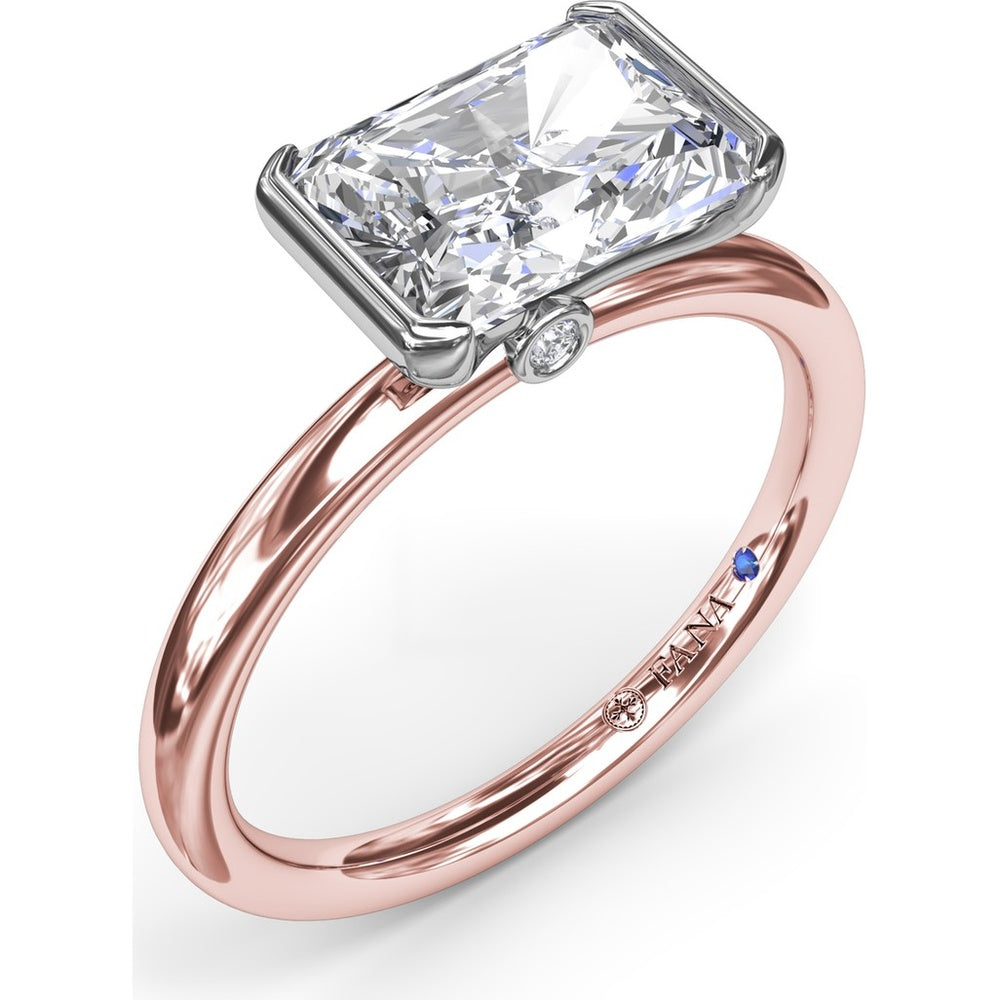 East-West Half Bezel Engagement Ring Setting with Pavé Diamond Band and Hidden Accent by Fana - 0.02 Carat Total Diamond Weight
