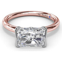 East-West Half Bezel Engagement Ring Setting with Pavé Diamond Band and Hidden Accent by Fana - 0.02 Carat Total Diamond Weight
