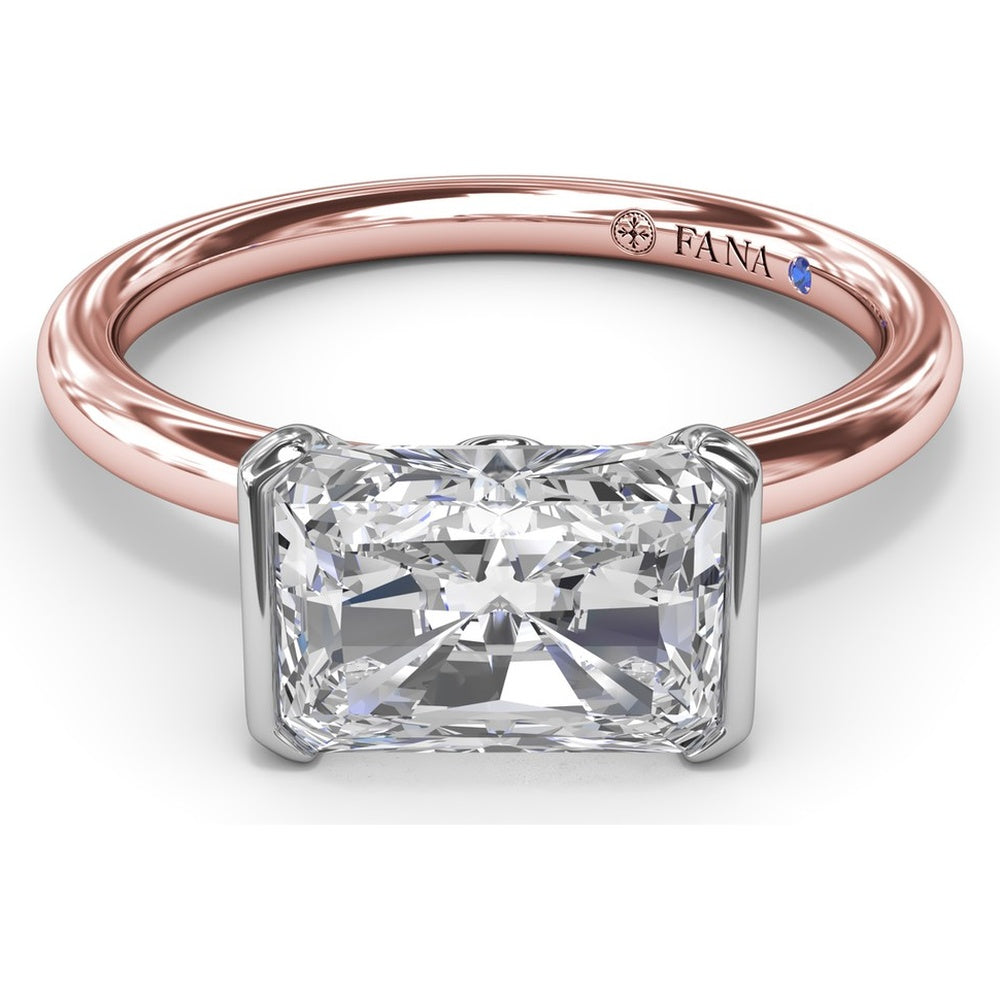 East-West Half Bezel Engagement Ring Setting with Pavé Diamond Band and Hidden Accent by Fana - 0.02 Carat Total Diamond Weight