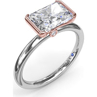East-West Half Bezel Engagement Ring Setting with Pavé Diamond Band and Hidden Accent by Fana - 0.02 Carat Total Diamond Weight