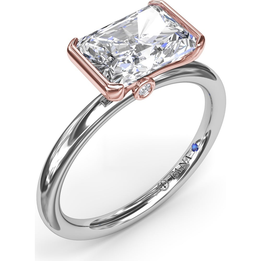 East-West Half Bezel Engagement Ring Setting with Pavé Diamond Band and Hidden Accent by Fana - 0.02 Carat Total Diamond Weight