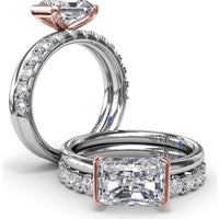 East-West Half Bezel Engagement Ring Setting with Pavé Diamond Band and Hidden Accent by Fana - 0.02 Carat Total Diamond Weight