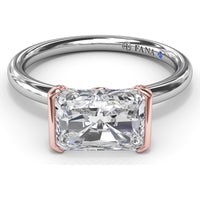 East-West Half Bezel Engagement Ring Setting with Pavé Diamond Band and Hidden Accent by Fana - 0.02 Carat Total Diamond Weight