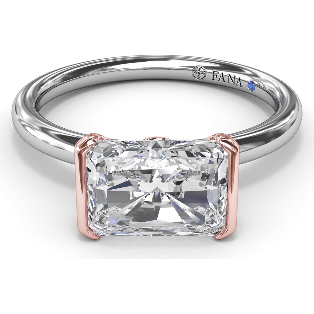 East-West Half Bezel Engagement Ring Setting with Pavé Diamond Band and Hidden Accent by Fana - 0.02 Carat Total Diamond Weight