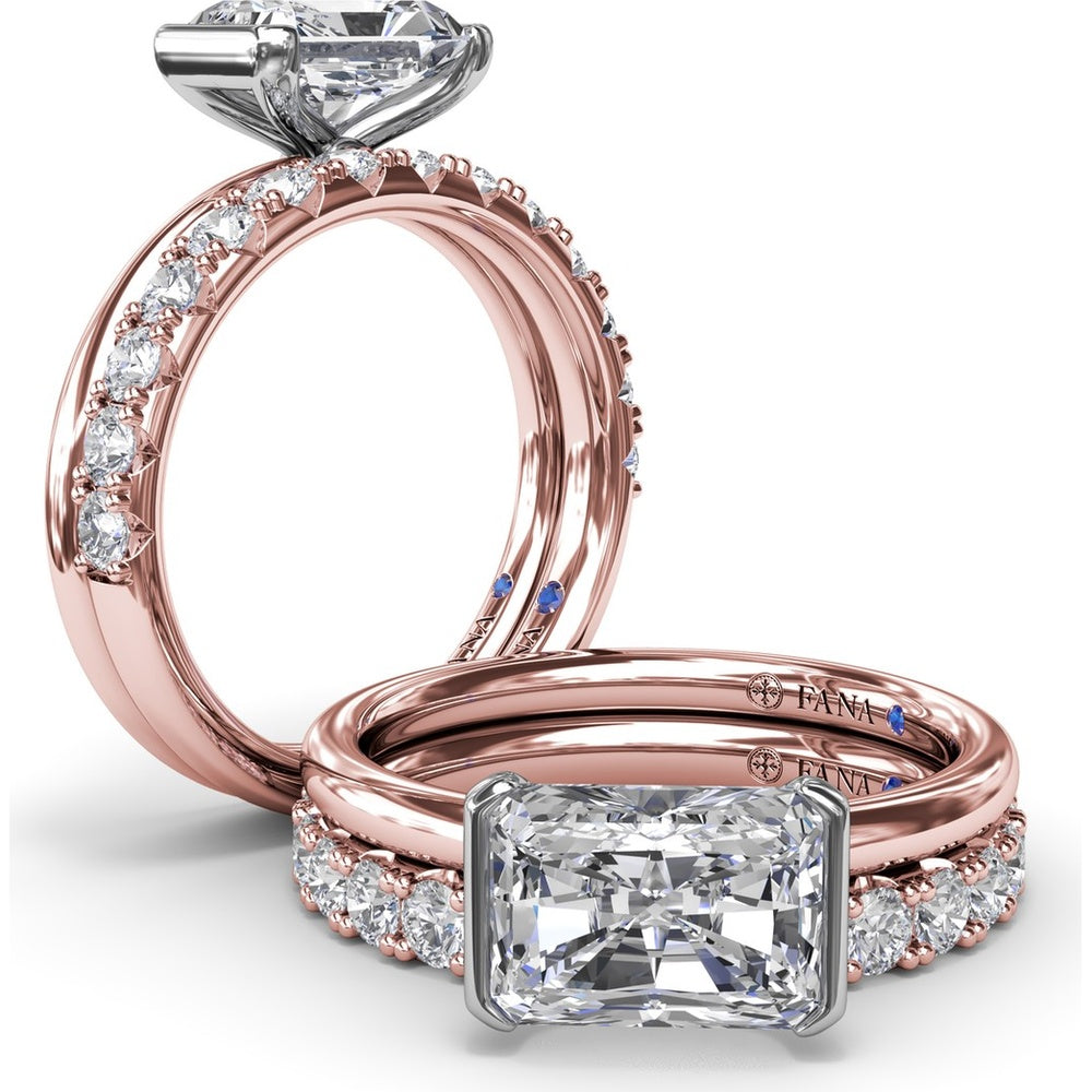 East-West Half Bezel Engagement Ring Setting with Pavé Diamond Band and Hidden Accent by Fana - 0.02 Carat Total Diamond Weight