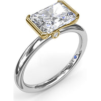 East-West Half Bezel Engagement Ring Setting with Pavé Diamond Band and Hidden Accent by Fana - 0.02 Carat Total Diamond Weight