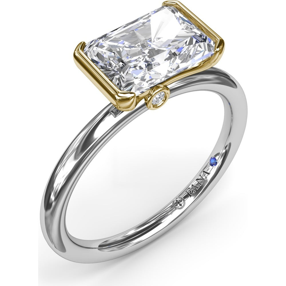 East-West Half Bezel Engagement Ring Setting with Pavé Diamond Band and Hidden Accent by Fana - 0.02 Carat Total Diamond Weight