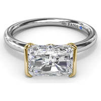 East-West Half Bezel Engagement Ring Setting with Pavé Diamond Band and Hidden Accent by Fana - 0.02 Carat Total Diamond Weight
