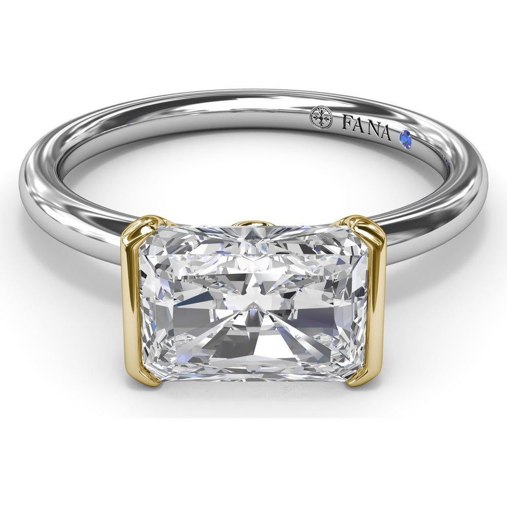 East-West Half Bezel Engagement Ring Setting with Pavé Diamond Band and Hidden Accent by Fana - 0.02 Carat Total Diamond Weight