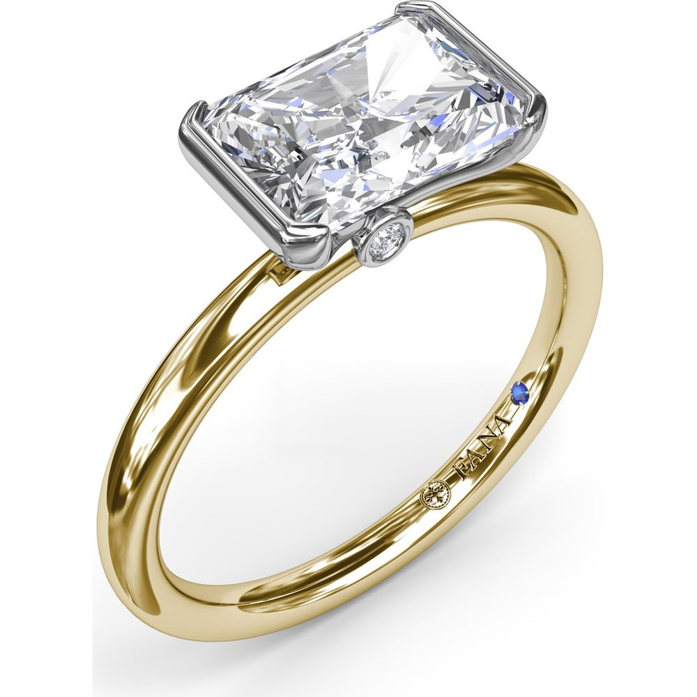 East-West Half Bezel Engagement Ring Setting with Pavé Diamond Band and Hidden Accent by Fana - 0.02 Carat Total Diamond Weight
