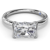 East-West Half Bezel Engagement Ring Setting with Pavé Diamond Band and Hidden Accent by Fana - 0.02 Carat Total Diamond Weight