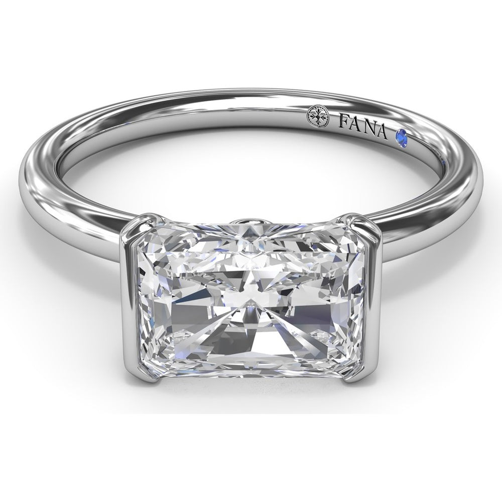 East-West Half Bezel Engagement Ring Setting with Pavé Diamond Band and Hidden Accent by Fana - 0.02 Carat Total Diamond Weight
