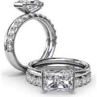 East-West Half Bezel Engagement Ring Setting with Pavé Diamond Band and Hidden Accent by Fana - 0.02 Carat Total Diamond Weight