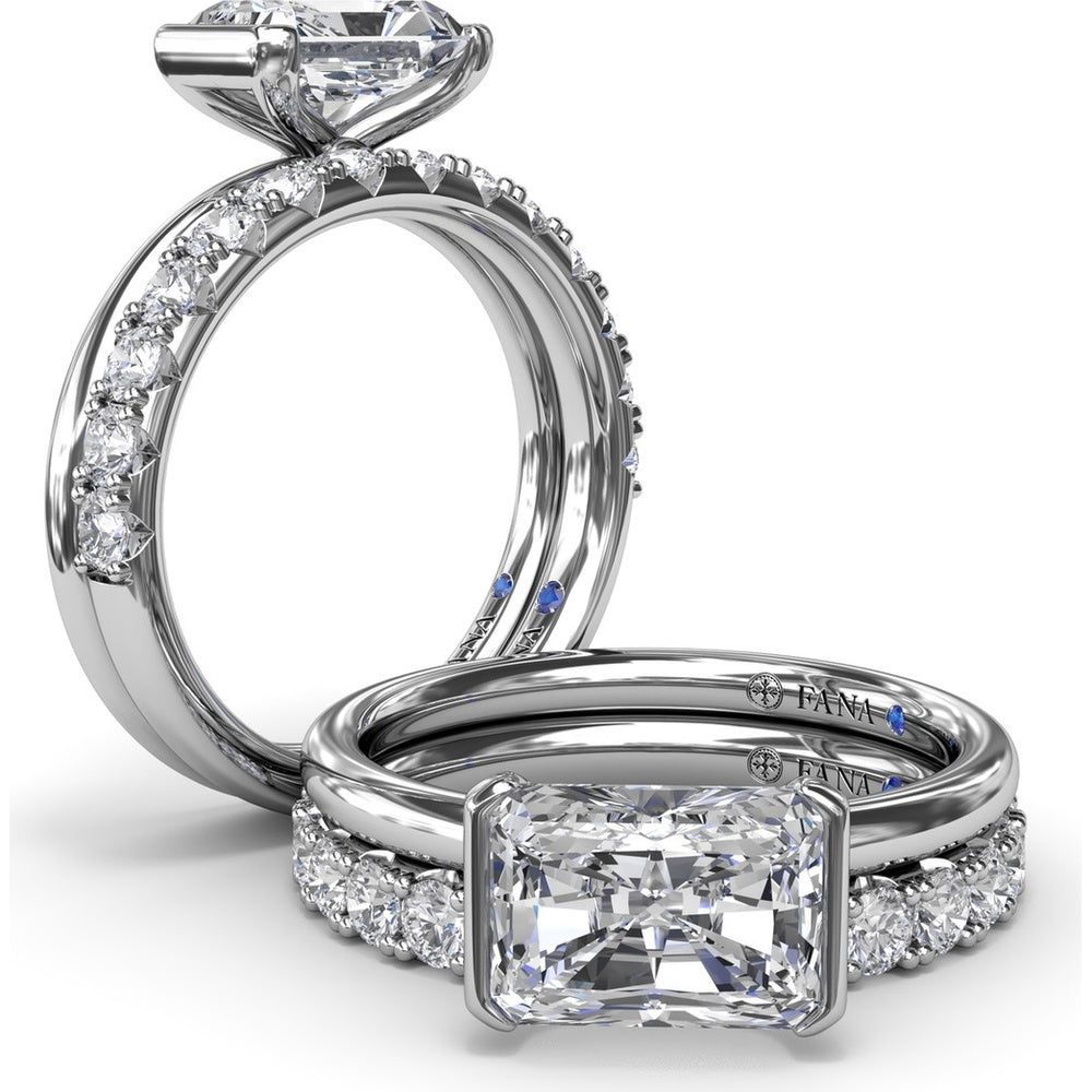 East-West Half Bezel Engagement Ring Setting with Pavé Diamond Band and Hidden Accent by Fana - 0.02 Carat Total Diamond Weight