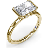 East-West Half Bezel Engagement Ring Setting with Pavé Diamond Band and Hidden Accent by Fana - 0.02 Carat Total Diamond Weight