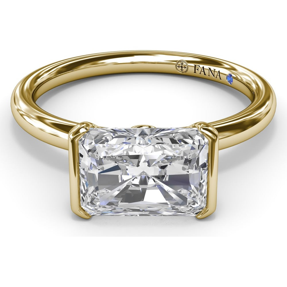 East-West Half Bezel Engagement Ring Setting with Pavé Diamond Band and Hidden Accent by Fana - 0.02 Carat Total Diamond Weight