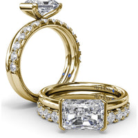 East-West Half Bezel Engagement Ring Setting with Pavé Diamond Band and Hidden Accent by Fana - 0.02 Carat Total Diamond Weight
