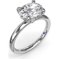 East-West Oval Diamond Solitaire Engagement Ring Setting with Hidden Sapphire Detail by Fana