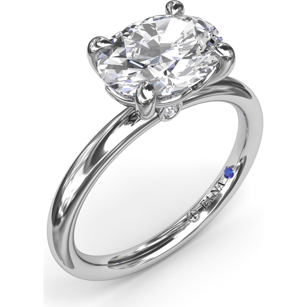 East-West Oval Diamond Solitaire Engagement Ring Setting with Hidden Sapphire Detail by Fana