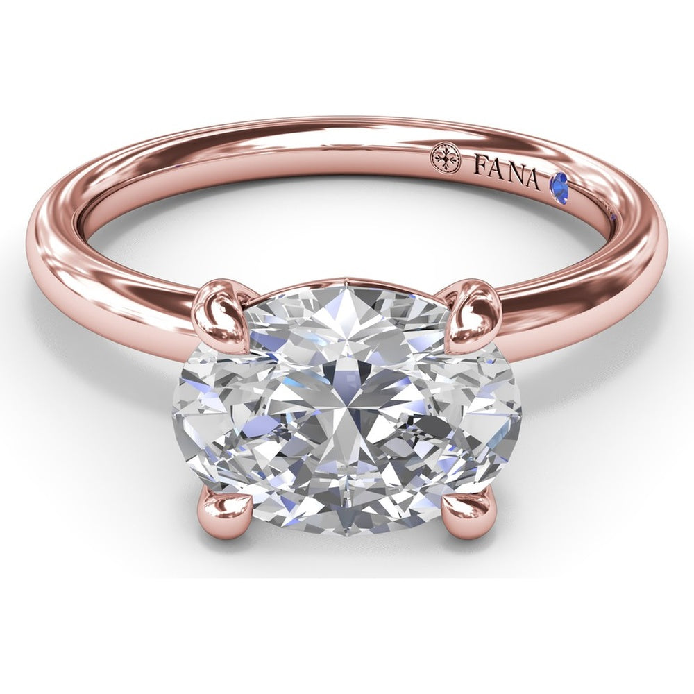 East-West Oval Diamond Solitaire Engagement Ring Setting with Hidden Sapphire Detail by Fana