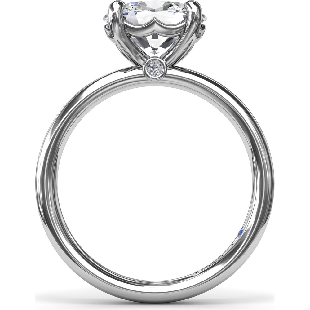East-West Oval Diamond Solitaire Engagement Ring Setting with Hidden Sapphire Detail by Fana