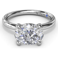 East-West Oval Diamond Solitaire Engagement Ring Setting with Hidden Sapphire Detail by Fana