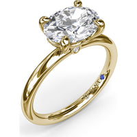 East-West Oval Diamond Solitaire Engagement Ring Setting with Hidden Sapphire Detail by Fana
