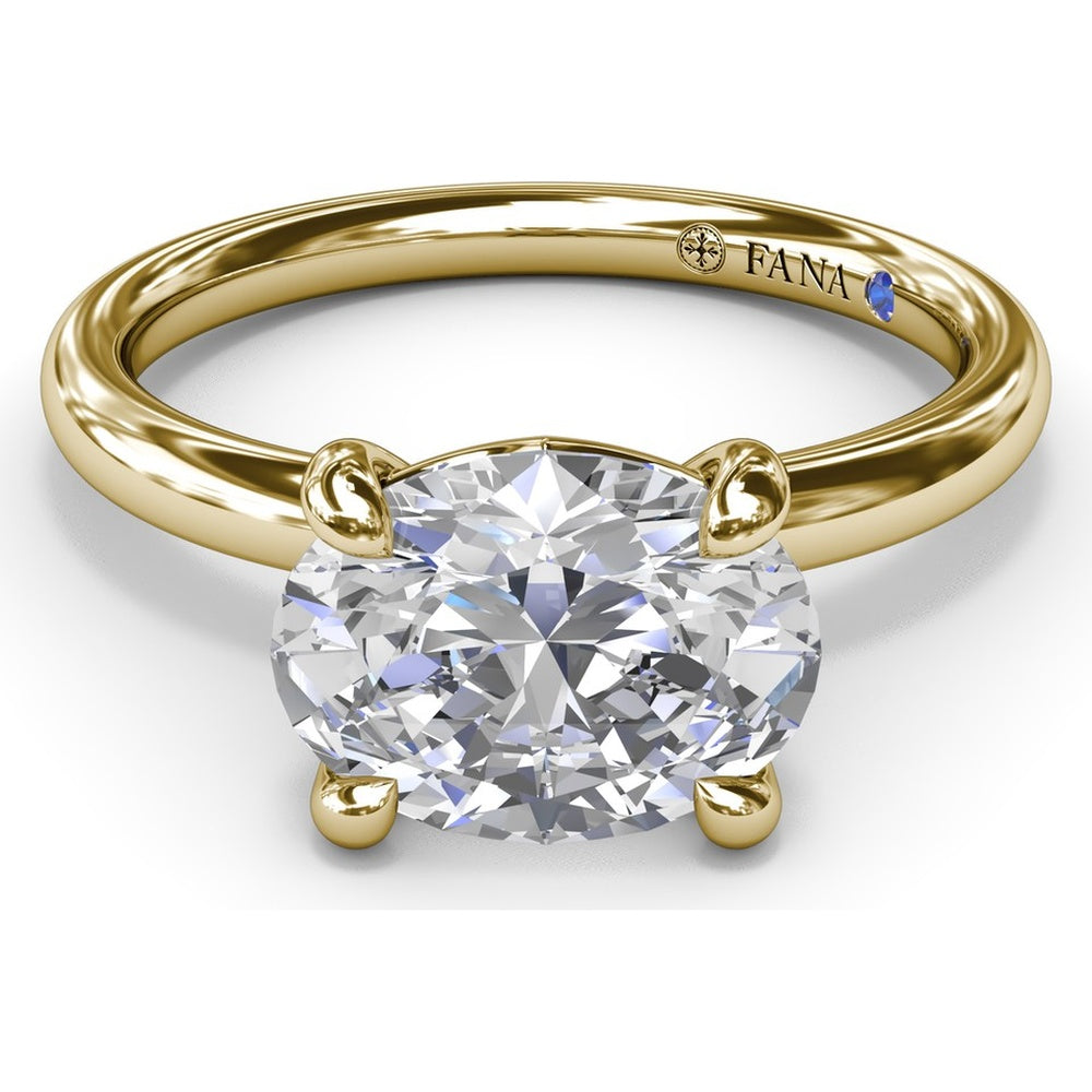 East-West Oval Diamond Solitaire Engagement Ring Setting with Hidden Sapphire Detail by Fana