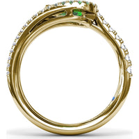 East-West Pear Emerald Wrap Ring with Diamond Halo and Split Shank by Fana - 1.08 Carat Total Gemstone Weight